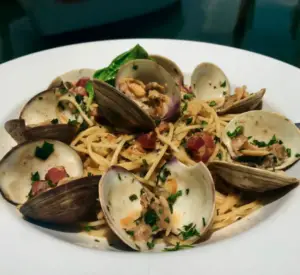 Linguini with Clams and Pancetta.