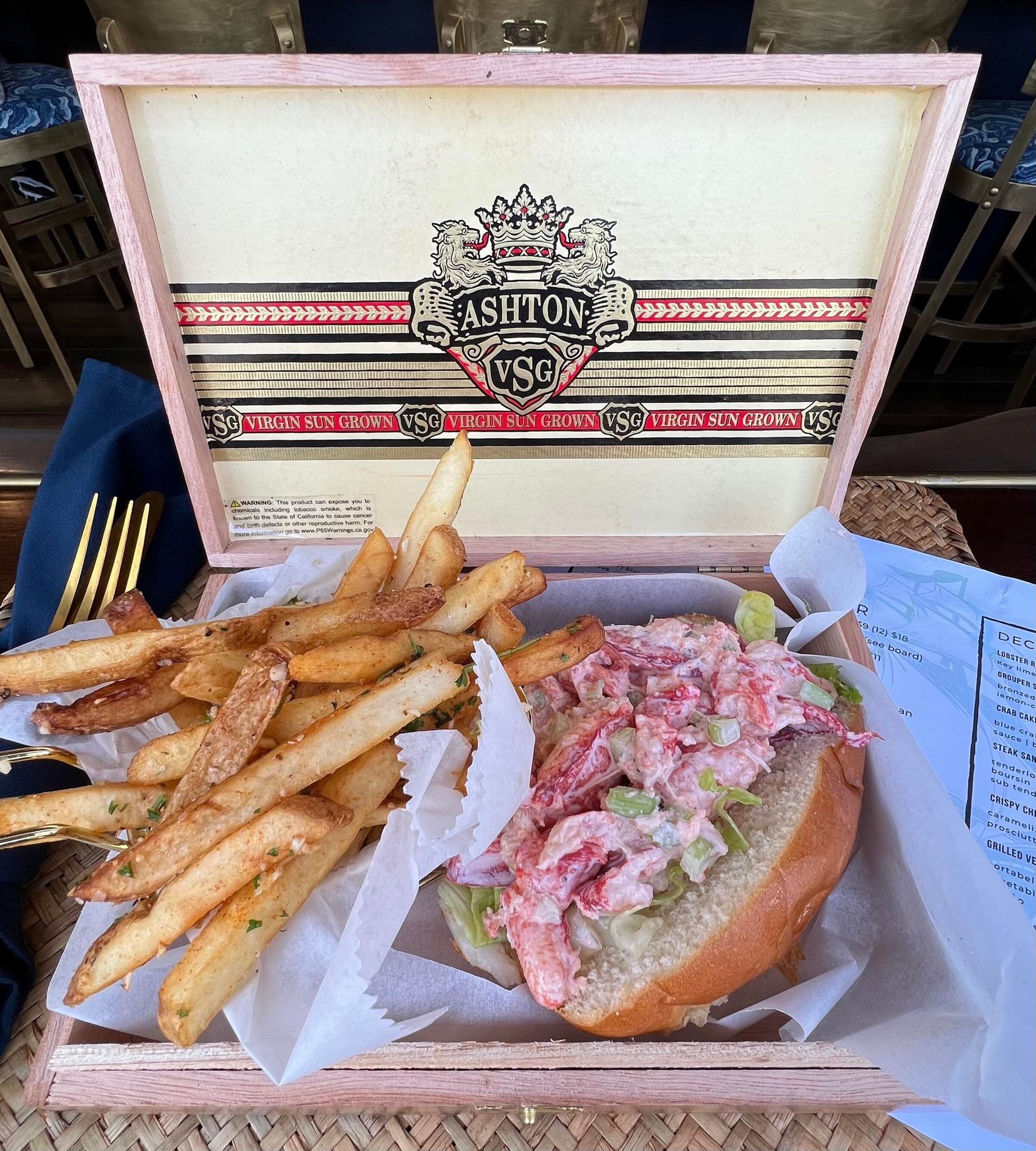 Lobster Roll served in a Cigar Box