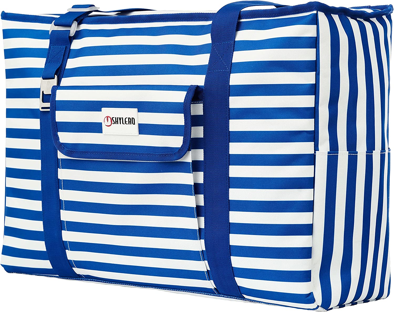 Insulated Cooler Bag XL - 100% Waterproof & Leakproof - Zippered Thermo Beach Bag, Picnic, Lunch, Shopping Tote - Has Four Outside Pockets, Bottle Opener, Key Holder